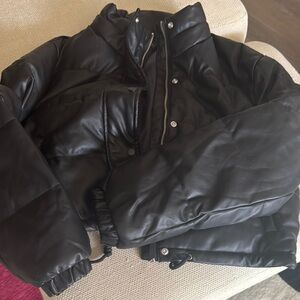 Love Tree Black Puffer Jacket with Insulated Quilting